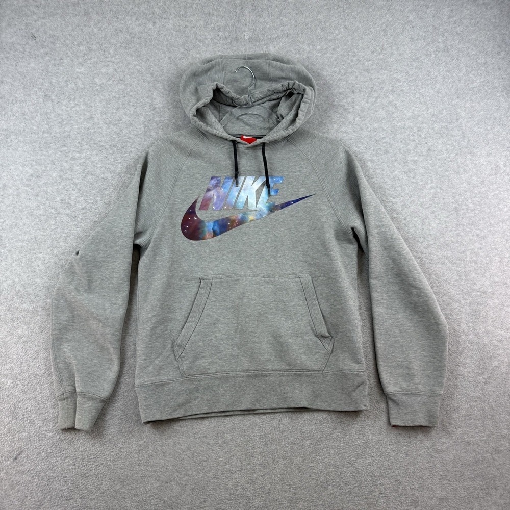 Nike Sportswear Space Swoosh Galaxy‎ Gray Raglan Hoodie Sweatshirt Womens Small